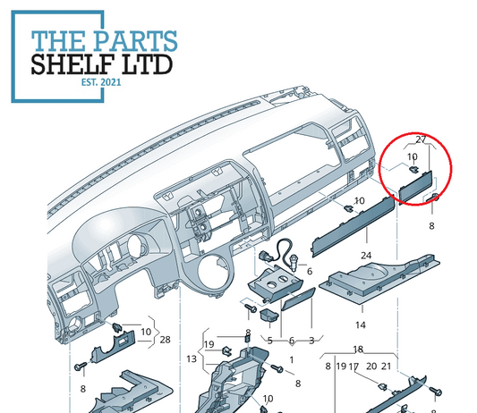 GENUINE VW TRANSPORTER LEFT / PASSENGER DASHBOARD TRIM (RHD) 7H2857189 71N