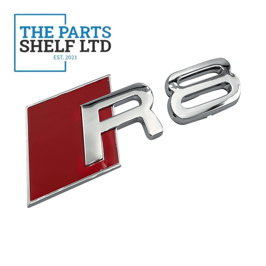 AUDI R8 NEW GENUINE ORIGINAL CHROME RED BADGE EMBLEM R8