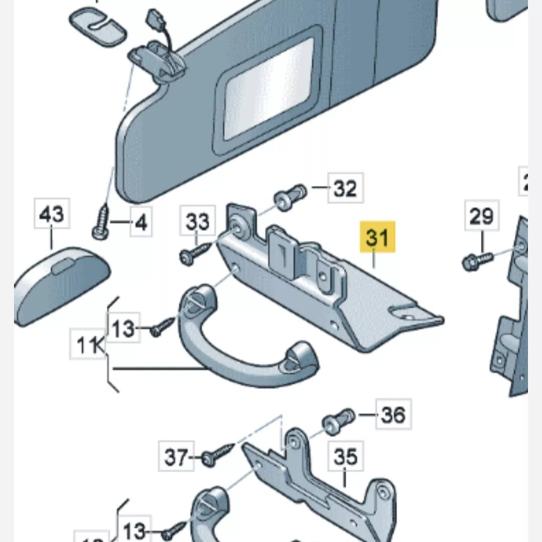 VOLKSWAGEN TRANSPORTER T5 + GP + T6 - GRAB HANDLE / SUNGLASSES CASE BRACKET KIT