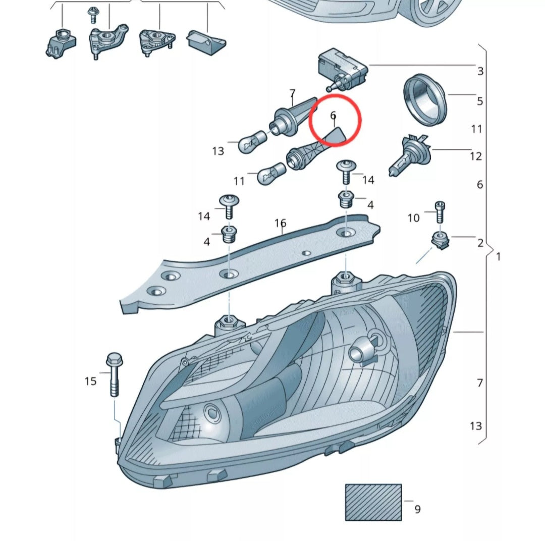 GENUINE VW CADDY 11 - 15 FRONT HEADLIGHT BULB SOCKET FOR SIDE AND DRL LIGHTS
