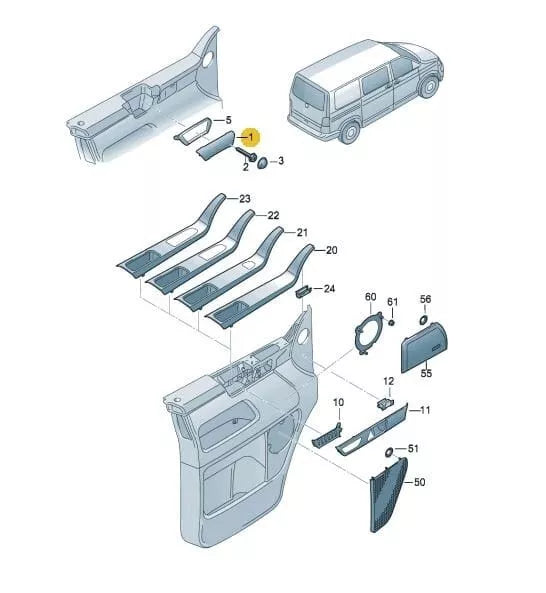 VW Transporter T5 2003-2009 interior door handle cover trim