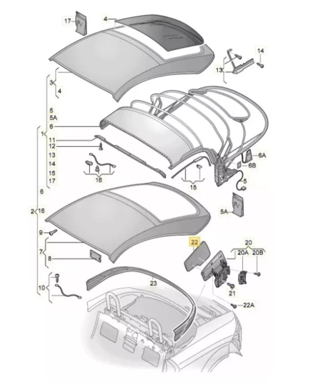 GENUINE AUDI TT MK2 ROADSTER REAR SOFT ROOF TOP TRIM RIGHT O/S DRIVERS SIDE