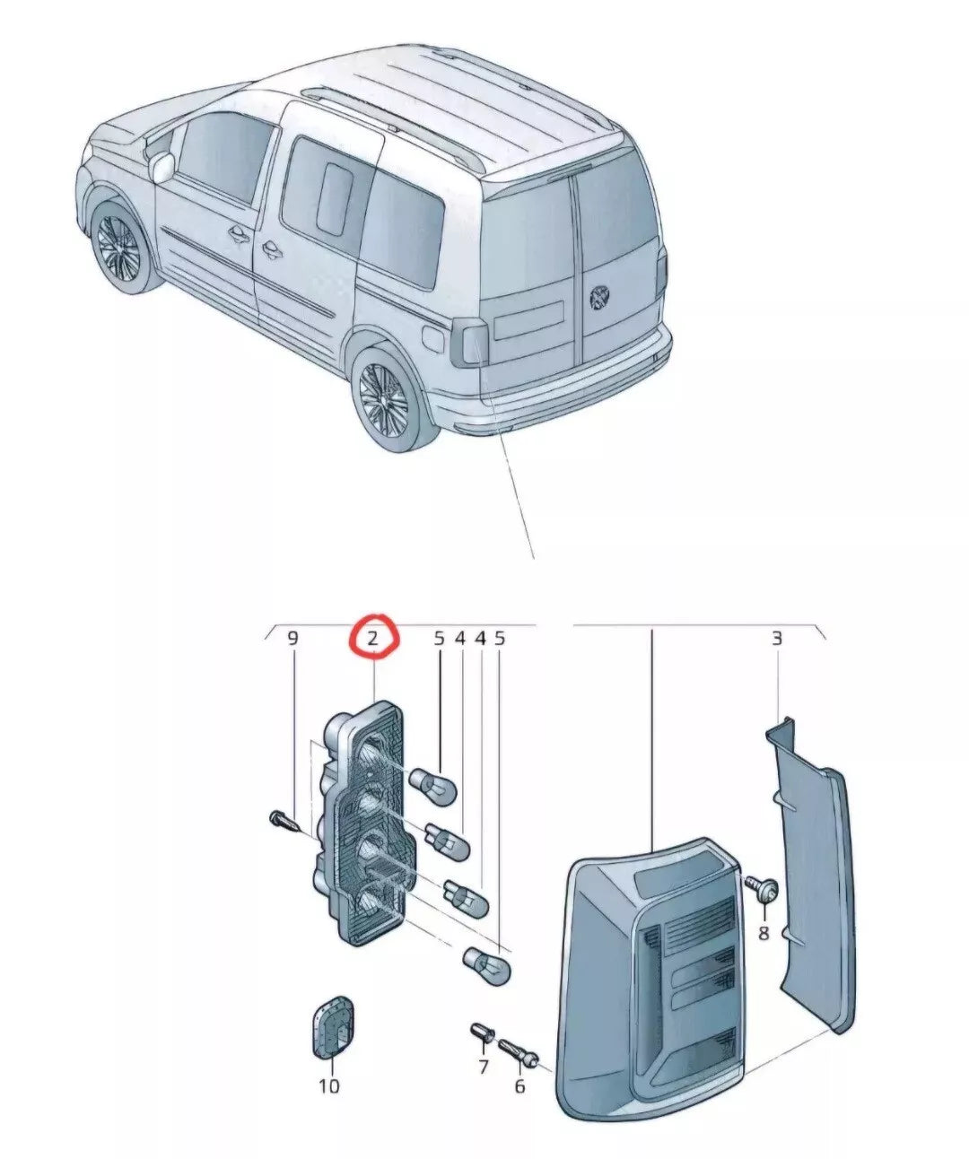 VW CADDY 15-21 GENUINE REAR O/S DRIVERS SIDE TAIL LIGHT BULB HOLDER BARN DOORS