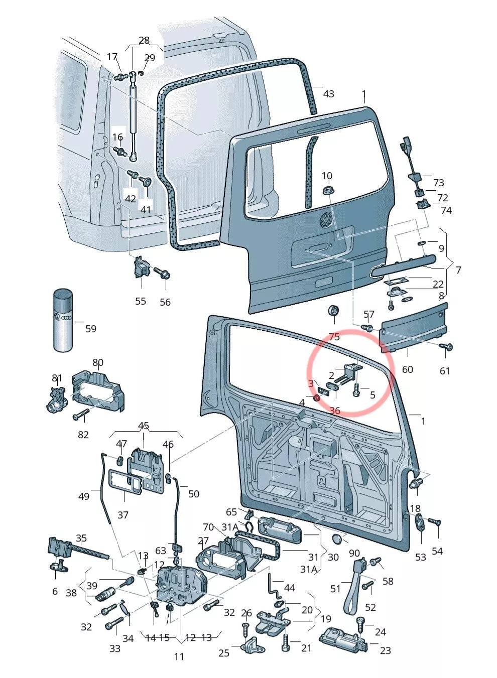 VOLKSWAGEN TRANSPORTER T5 T6 03-19- TAILGATE REAR DOOR UPPER HINGES GENUINE NEW