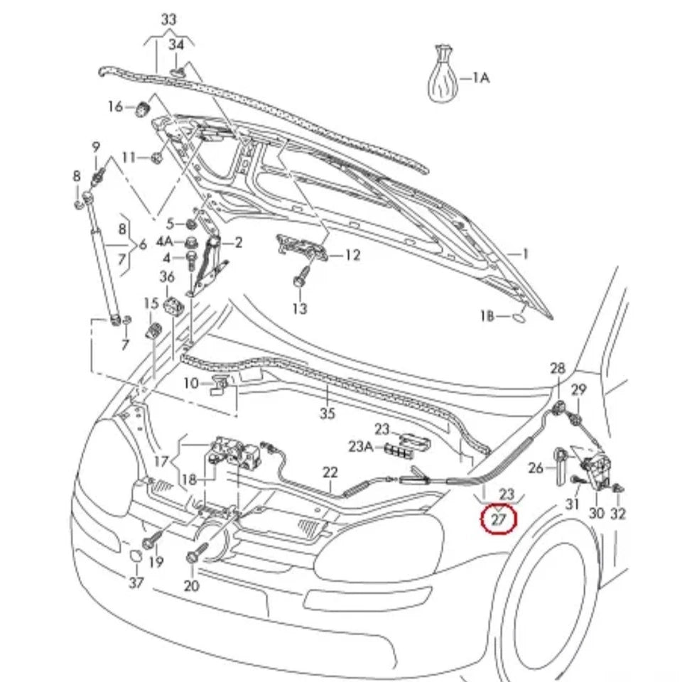 GENUINE VW GOLF 04-09 JETTA 06-10 REAR RHD BONNET RELEASE LID LOCK CABLE 1K2823535A